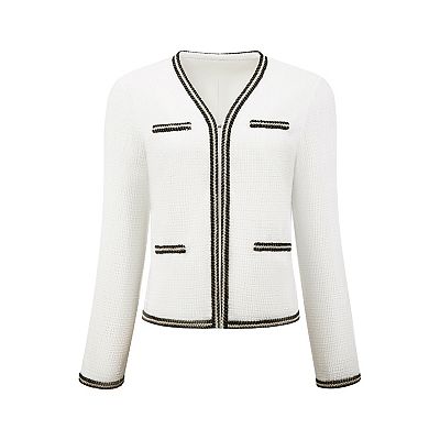 Women's Tweed Cardigan Long Sleeve Open Front Business Casual Knit Jacket  for Dress