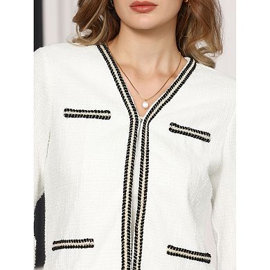 Women's Tweed Cardigan Long Sleeve Open Front Business Casual Knit Jacket for Dress