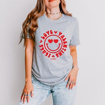 S.W.Smiley Peace Love Valentine Smiley - Women's Short Sleeve Graphic T-Shirt