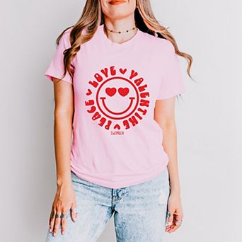 S.W.Smiley Peace Love Valentine Smiley - Women's Short Sleeve Graphic T-Shirt