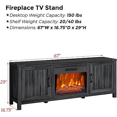 67" Farmhouse Fireplace TV Stand, with 23" Heater & Storage