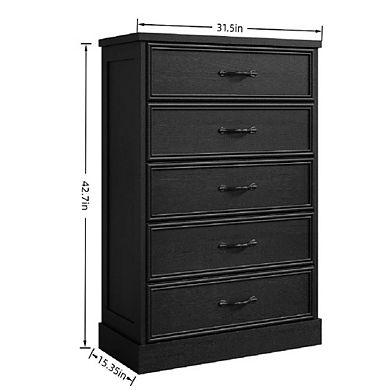 Farmhouse 5-Drawer Tall Dresser, Sturdy Wood Chest for Bedroom & Nursery