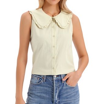 Sleeveless Button Down Shirt for Women Peter Pan Collar Casual Tank Tops for Work Classic Blouses