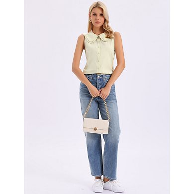 Sleeveless Button Down Shirt for Women Peter Pan Collar Casual Tank Tops for Work Classic Blouses