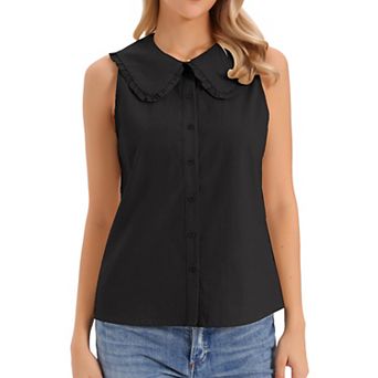 Sleeveless Button Down Shirt for Women Peter Pan Collar Casual Tank Tops for Work Classic Blouses