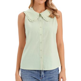 Sleeveless Button Down Shirt for Women Peter Pan Collar Casual Tank Tops for Work Classic Blouses