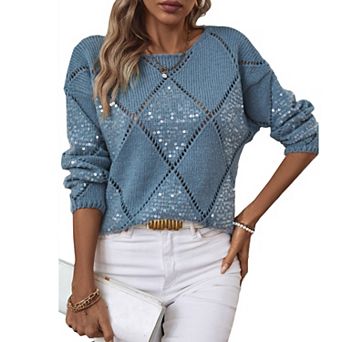 Women's Sparkled Sweater Loose Fit Long Sleeve Glitter Pullover for Casual and Festive Occasions