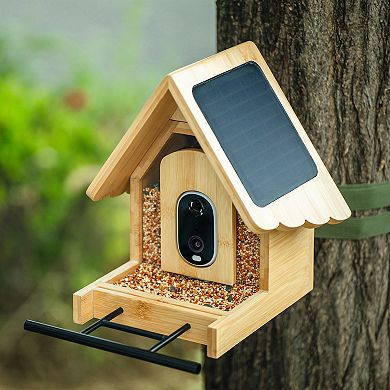 Smart Solar Bamboo Bird Feeder with 3MP AI Camera, 144° Wide-Angle Lens and Daily Video Highlights