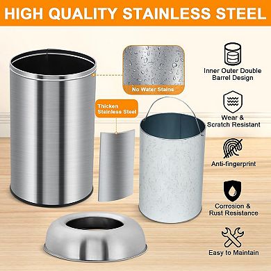 Heavy-Duty Stainless Steel Open Trash Can for Home or Office​