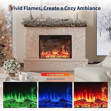 23" Built-in Electric Fireplace with 3 Realistic Flame Colors, Remote & Touch Screen Control