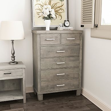 Tall 6-Drawer Dresser, Wooden Chest with Storage for Bedroom & Living Room