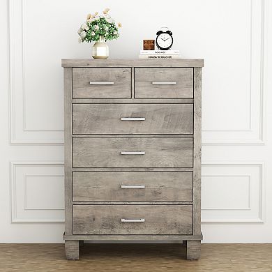 Tall 6-Drawer Dresser, Wooden Chest with Storage for Bedroom & Living Room
