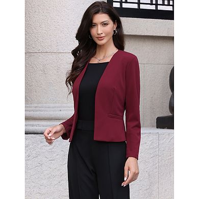 Blazer for Women's Work Office Casual Long Sleeve Open Front Collarless Suit Jackets with Pockets