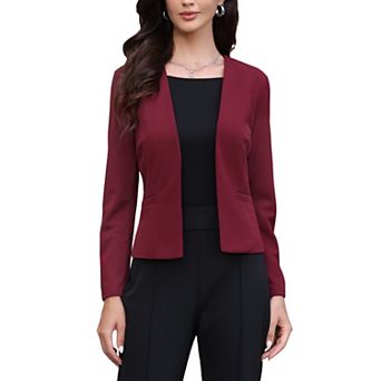 Blazer for Women's Work Office Casual Long Sleeve Open Front Collarless Suit Jackets with Pockets