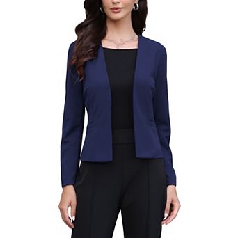 Blazer for Women's Work Office Casual Long Sleeve Open Front Collarless Suit Jackets with Pockets