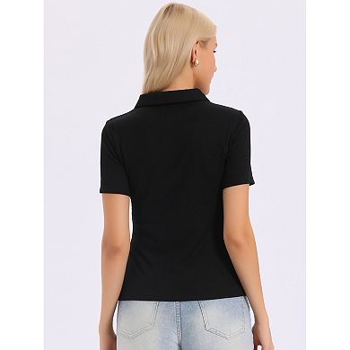 Short Sleeve Polo Shirts for Women's Collared V Neck Button Up Knit Casual Tops
