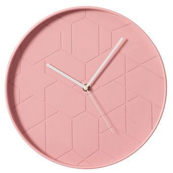 Clockswise 12" Rose Pink Hex Embossed Wall Clock Modern Decorative Round Hanging Design