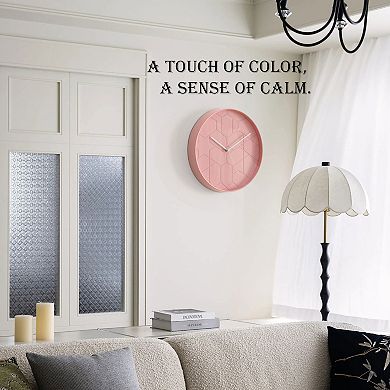 Clockswise 12" Rose Pink Hex Embossed Wall Clock Modern Decorative Round Hanging Design