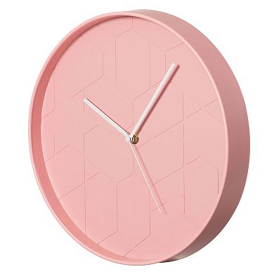 Clockswise 12" Rose Pink Hex Embossed Wall Clock Modern Decorative Round Hanging Design
