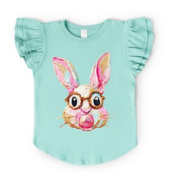 Bunny Face Textured Paint - Flutter Sleeve Graphic T-Shirt