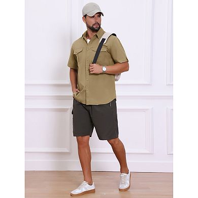 Men's Fishing Shirt Summer Short Sleeve Solid Hiking Cargo Shirts