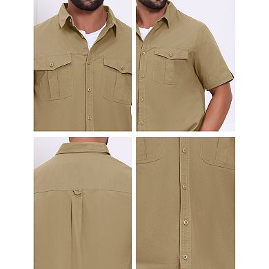 Men's Fishing Shirt Summer Short Sleeve Solid Hiking Cargo Shirts