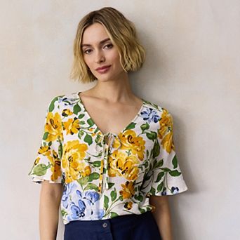 Petite LC Lauren Conrad Short Sleeve V-Neck Blouse