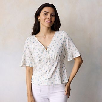 Petite LC Lauren Conrad Short Sleeve V-Neck Blouse