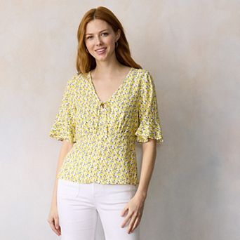 Petite LC Lauren Conrad Short Sleeve V-Neck Blouse