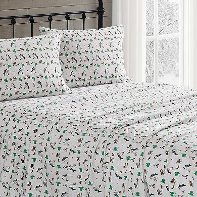 Truly Soft Holiday Dogs Cotton Flannel Sheet Set with Pillowcases