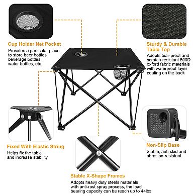Portable Folding Camping Table with Cup Holders & Carry Bag Lightweight Picnic Desk