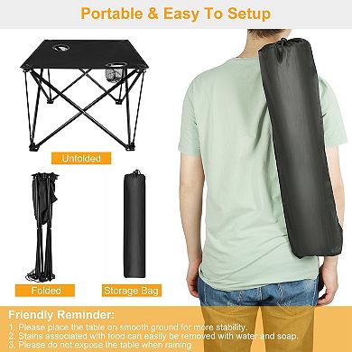 Portable Folding Camping Table with Cup Holders & Carry Bag Lightweight Picnic Desk