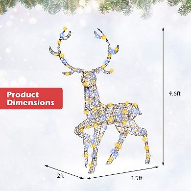 Gymax Christmas 3D Lighted Reindeer Pre-Lit Rattan Buck w/ Large Antlers & 170 LED Lights