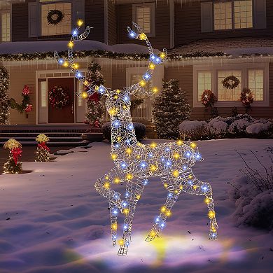 Gymax Christmas 3D Lighted Reindeer Pre-Lit Rattan Buck w/ Large Antlers & 170 LED Lights