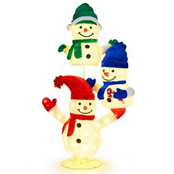 Gymax 5 FT Stacked Snowman Lighted Christmas Decoration w/110 LED Lights Ground Stakes
