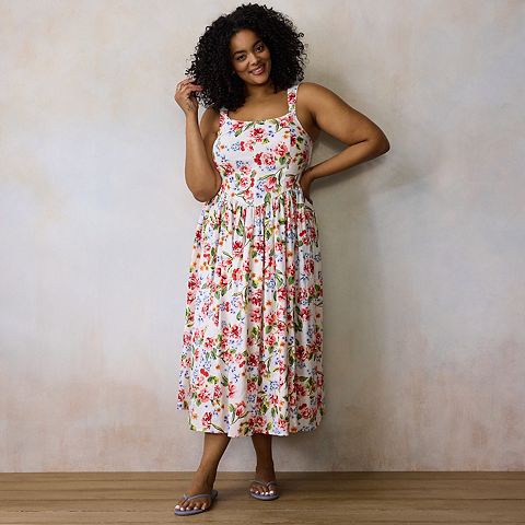 Женские платья LC Lauren Conrad Plus Size LC Lauren Conrad Seamed Bodice Midi Dress