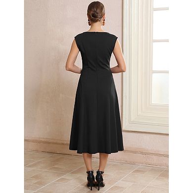 Women's Formal Dress Cap Sleeve Cut Out Front Flared A-Line Cocktail Dresses