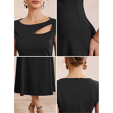 Women's Formal Dress Cap Sleeve Cut Out Front Flared A-Line Cocktail Dresses