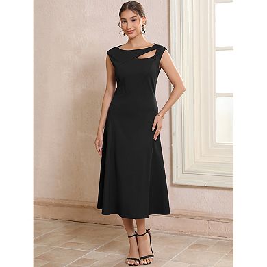 Women's Formal Dress Cap Sleeve Cut Out Front Flared A-Line Cocktail Dresses