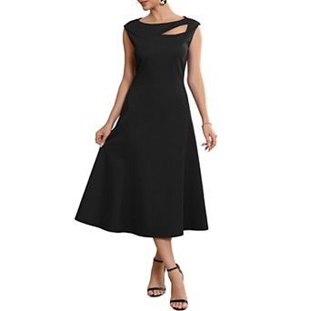Women's Formal Dress Cap Sleeve Cut Out Front Flared A-Line Cocktail Dresses