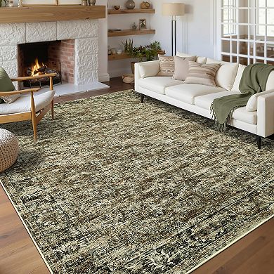Oriental Machine Washable Rug with Non Slip TPR Backing Low Pile Non Shedding Carpet