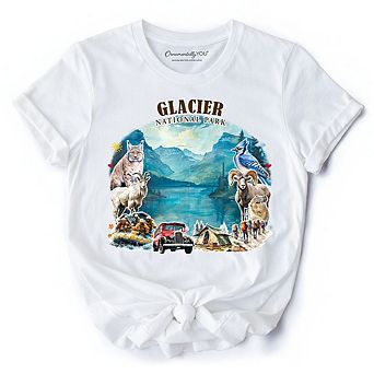 Artistic Glacier National Park Adventure T-Shirt, Montana Travel Tee and Souvenir