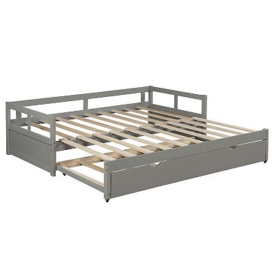 Whisen Wooden Daybed with Trundle, Extendable Twin to King Daybed Frame