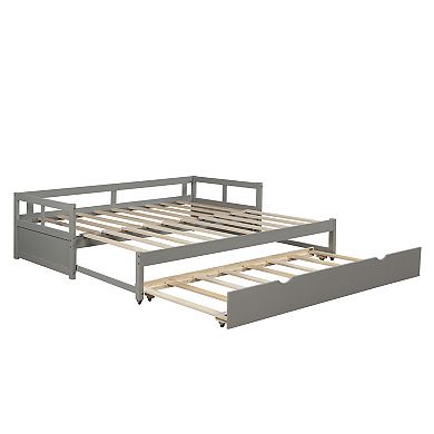 Whisen Wooden Daybed with Trundle, Extendable Twin to King Daybed Frame