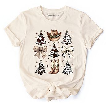 Western Christmas Coquette Tree T-Shirt, Country Holiday Cowboy Tee