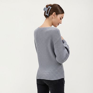 Women’s Ribbed Knit Wrap Front Top with Soft Textured Fabric and Long Sleeves
