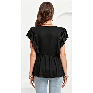 Womens Maternity Ruffle Blouse Short Sleeve Casual V Neck T Shirts Summer Tops Baby Shower