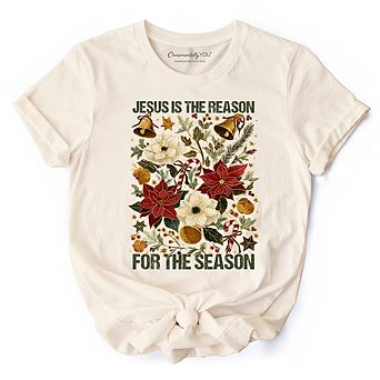 Jesus Is the Reason for the Season Floral Christmas T-Shirt, Holiday Christian Tee