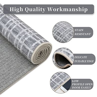 Modern Plaid Washable Area Rugs for Living Room Non Slip Foldable Soft Stain Resistant Carpet