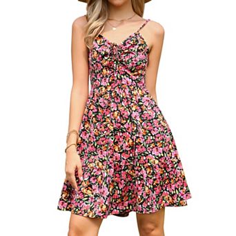 Floral Sundress for Womens Summer Beach Spaghetti Straps Smocked Back A-Line Mini Dresses